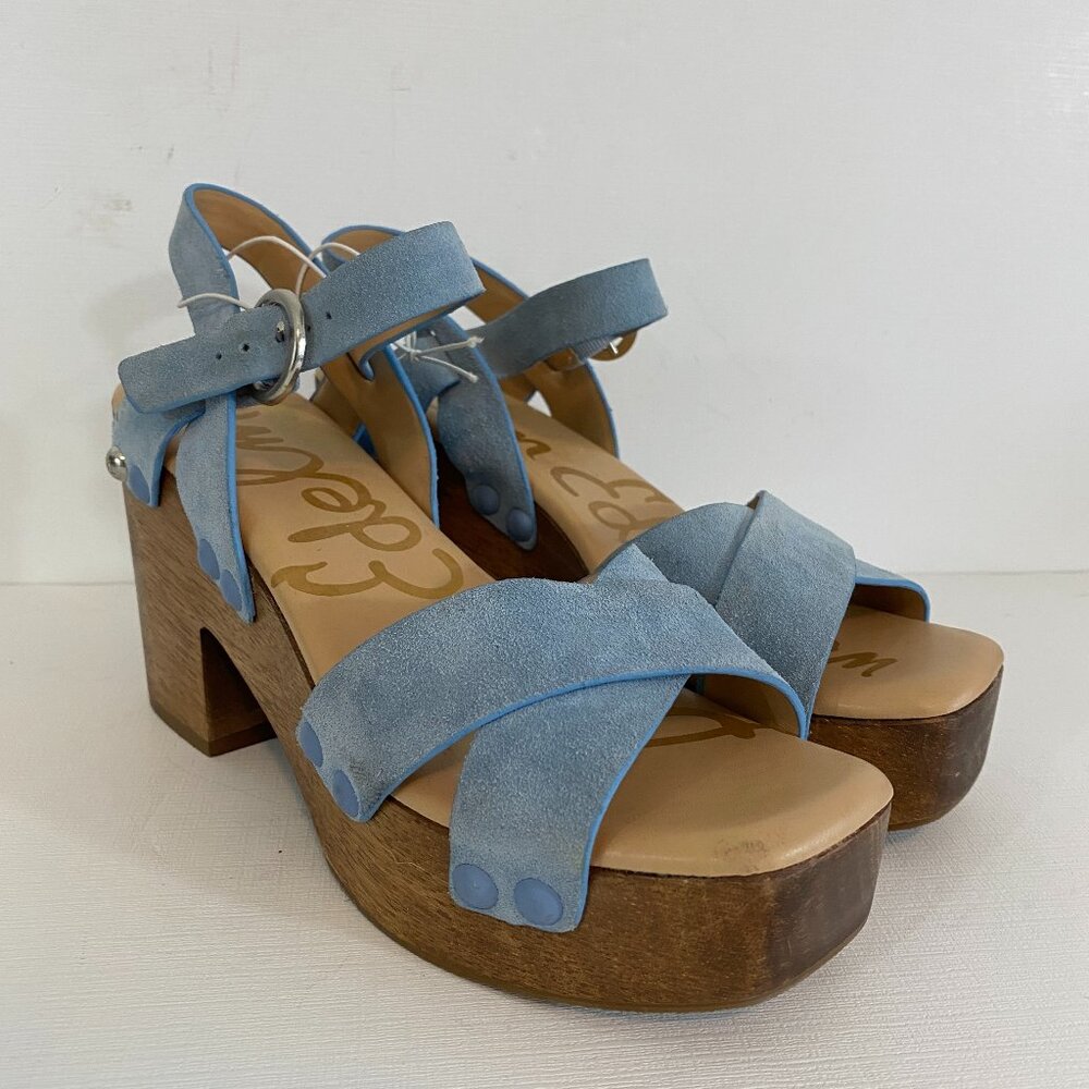 Sam Edelman Josefine Suede Strappy Platform Heeled Sandals Sky Blue Size 6.5